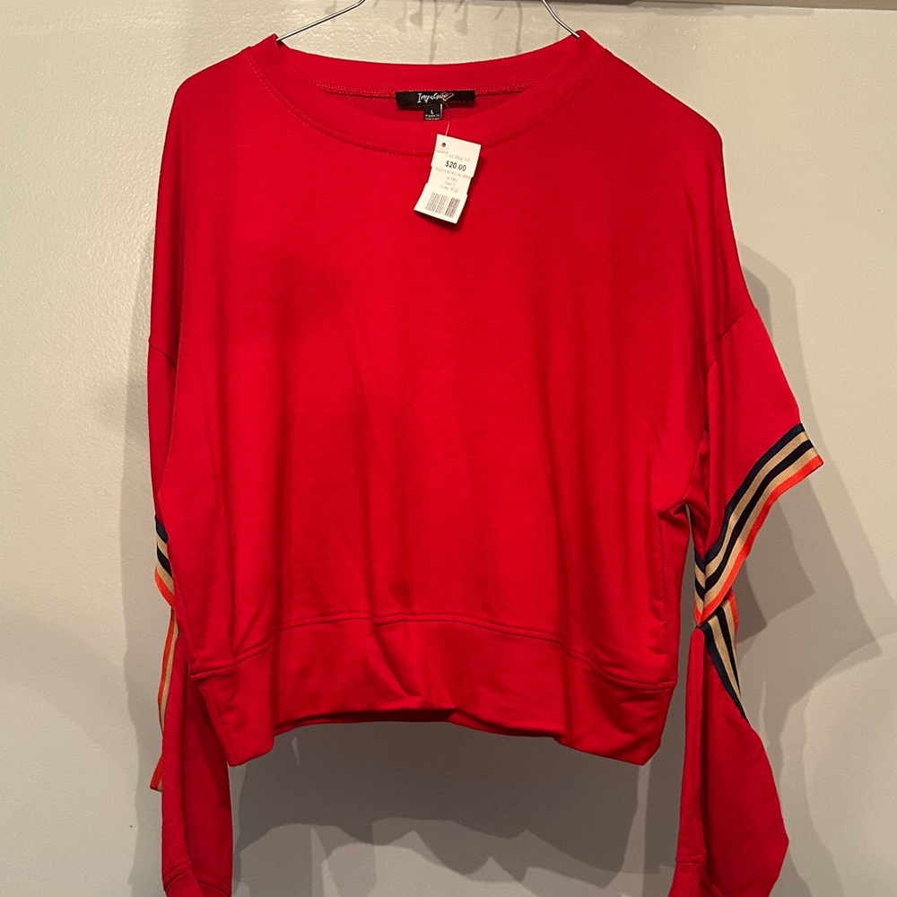 Free People Red Sweatshirt with Striped Sleeves